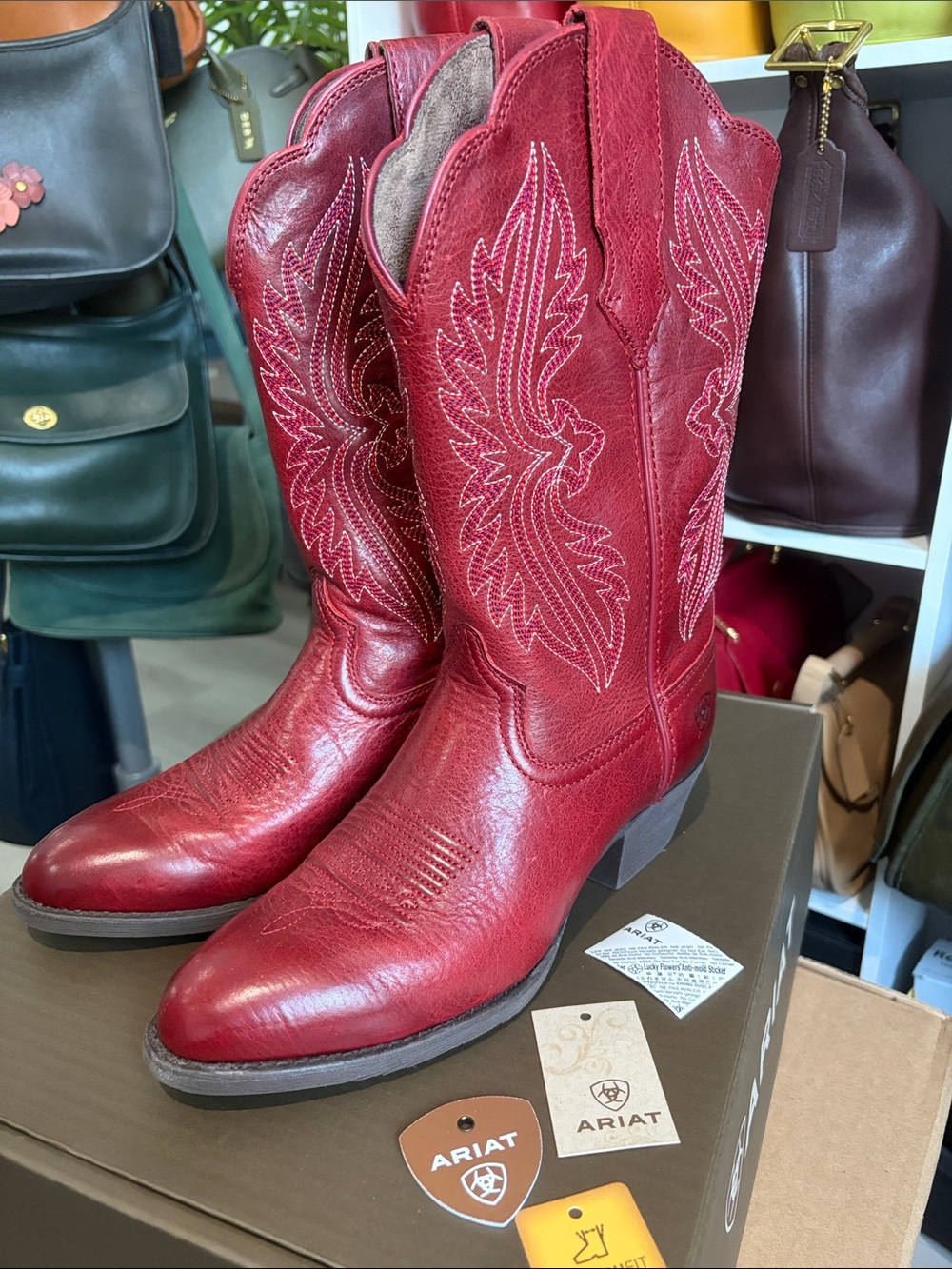 Ariat Women's Red Embroidered Leather Western Booties